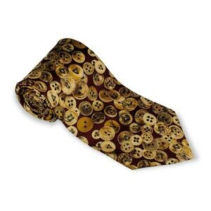 Hathaway Men's Tie Maroon w/ Gold Bronze Design of Buttons 100% Silk  4" x 56"